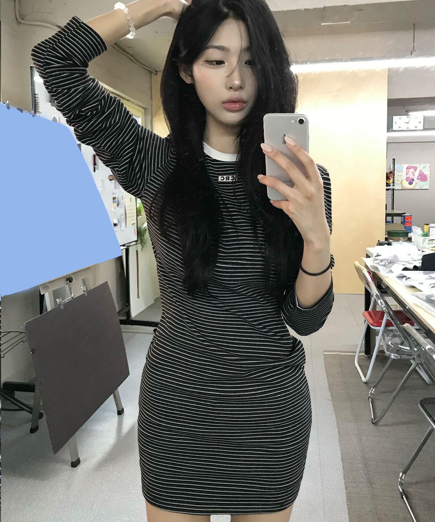 Striped mini dress (black)