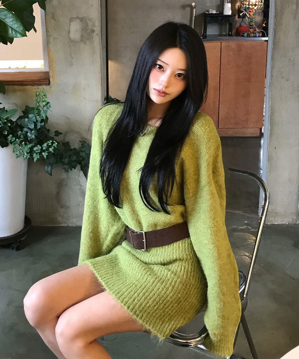 Rain Loose Fit Knit Dress (Belt Set)